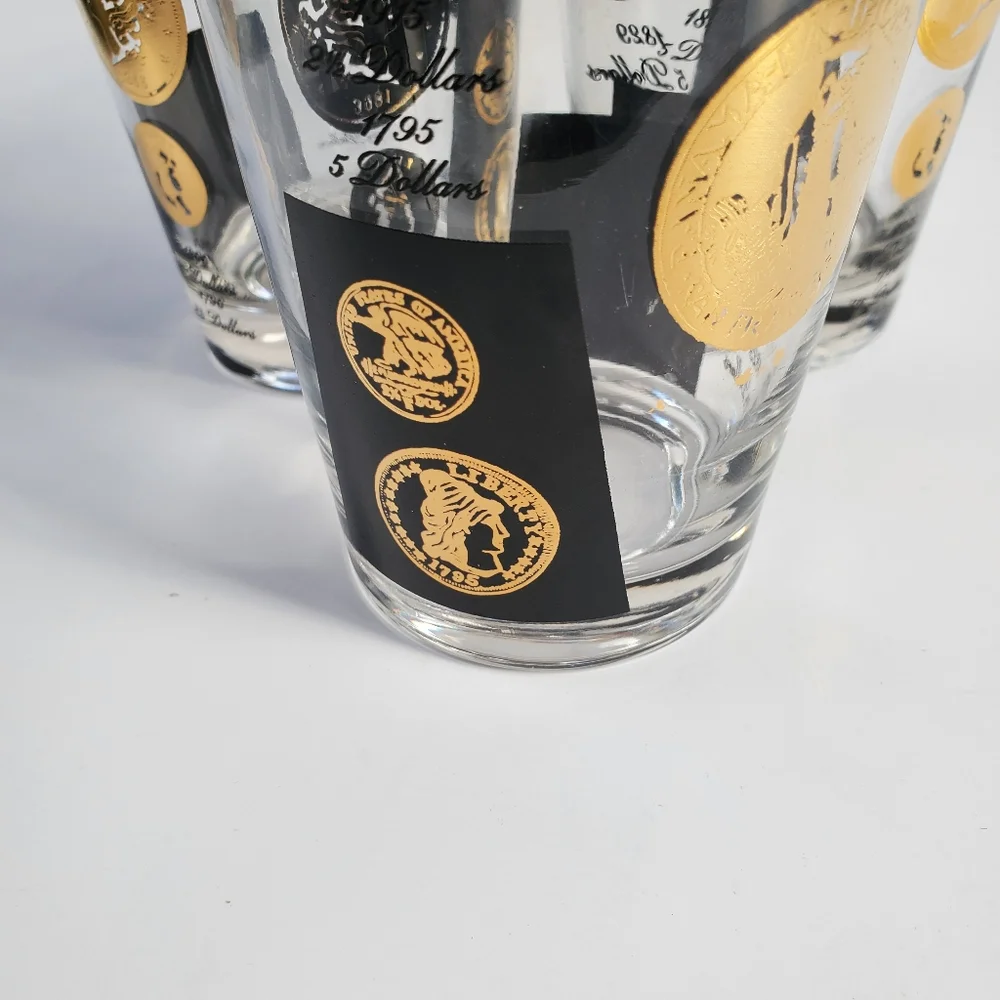 4 MCM Frank Wallack‎ for Cera 22kt Gold Coin Whiskey Old Fashioned Glasses